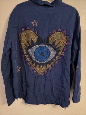 Navy Button-Down Shirt with Star Embroidery